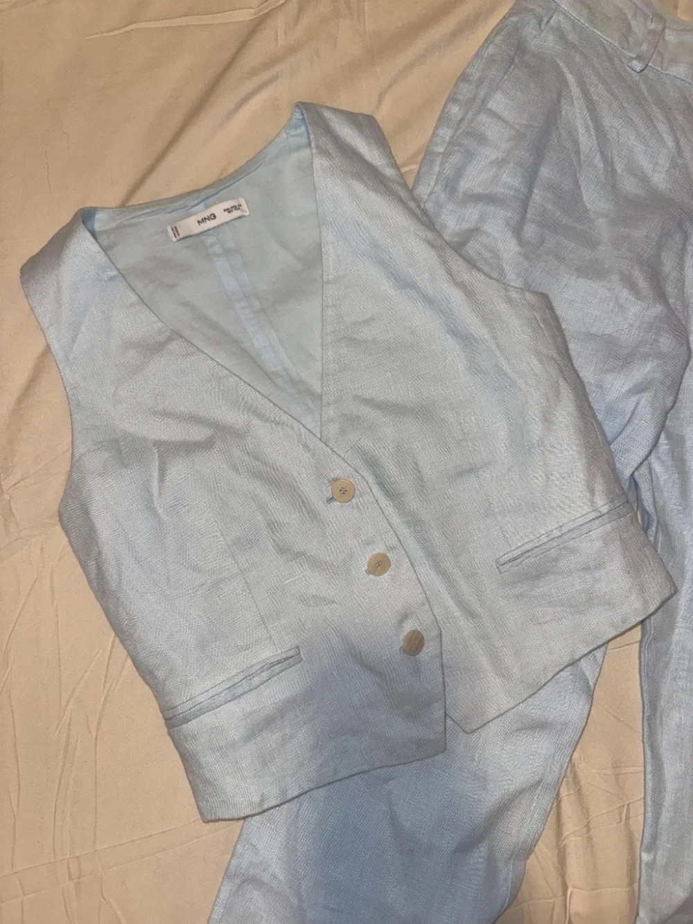 Mango Pale Blue Linen Vest & Tailored Pants Set XS / 2